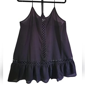 Freshwater Black Tiered Eyelet Cutout Cover Up Dress Size M